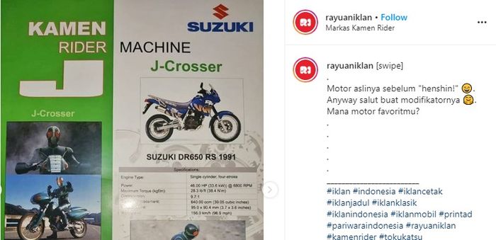 Kamen Rider J menggunakan Suzuki DR650 RS 1991