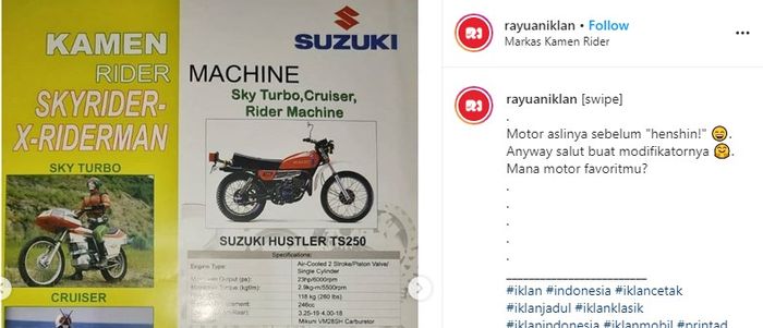 Kamen Rider Skyrider X-Riderman menggunakan Suzuki Hustler TS250