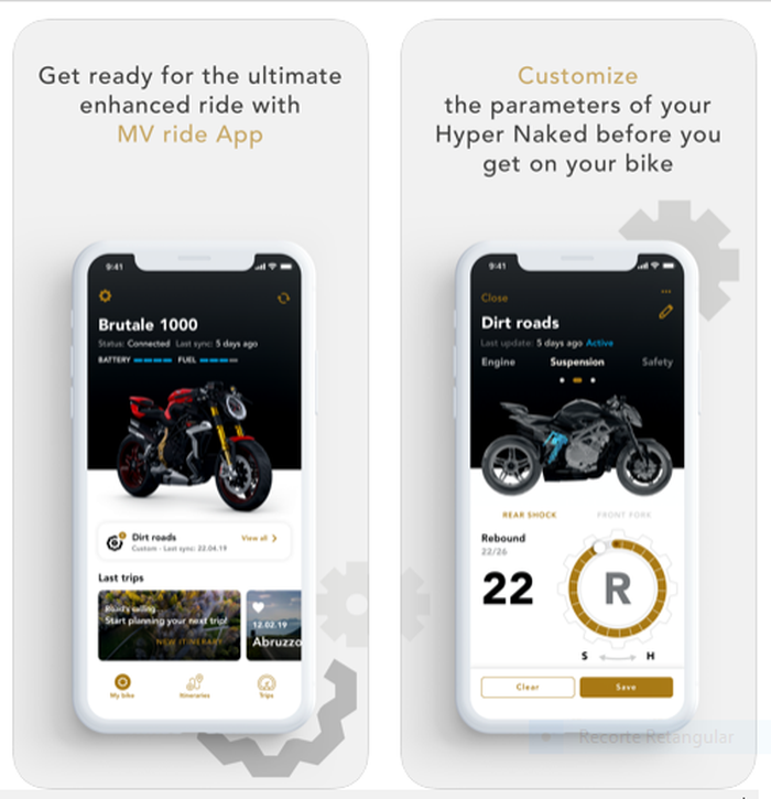 Tampilan aplikasi MV Ride APP dari MV Agusta.