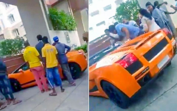 Pengemudi Lamborghini Gallardo tersebut jadi bulan-bulanan warga