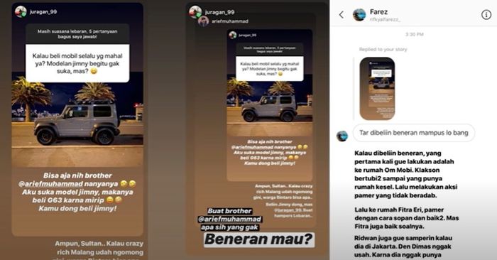 Isi percakapan story instagram Arief dan Gilang