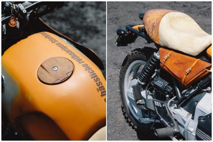 Ada jok kustom khas cafe racer yang dipadukan dengan tangki bawaannya