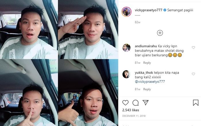 Potret Vicky Prasetyo selfi di dalam kabin mobil