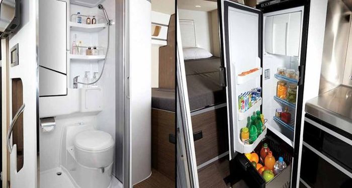 Ada juga kulkas dan kamar mandi dalam kabin Hyundai H-100