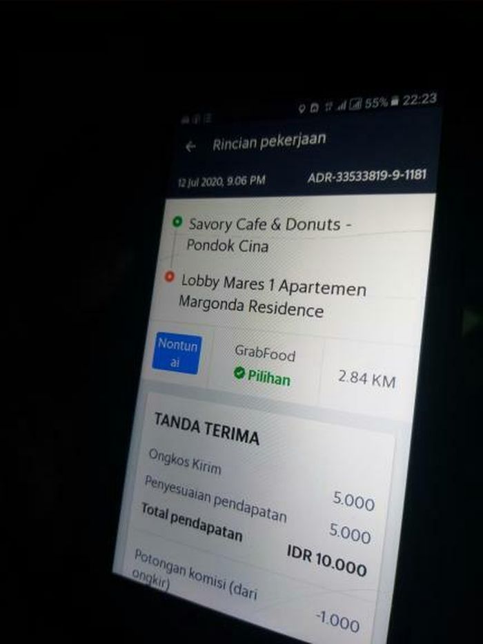 Bukti pemesanan yang tiba-tiba di-cancel mendadak oleh konsumen driver ojol