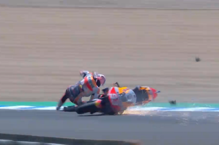 Marc Marquez crash di MotoGP Spanyol 2020.