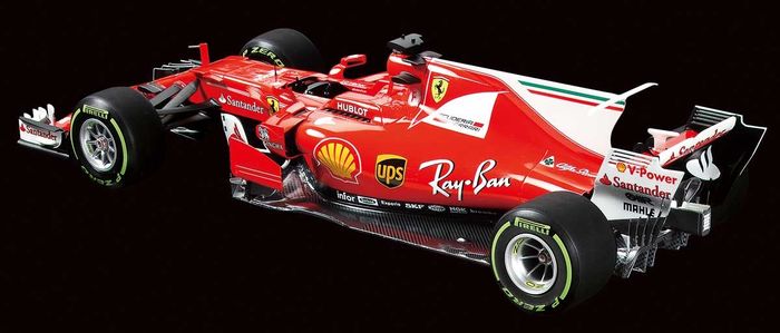 Detail miniatur Ferrari SF70H lansiran Tamiya