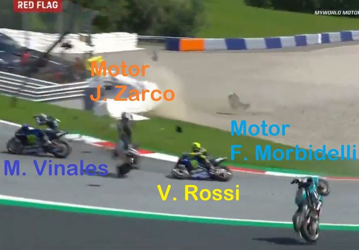 Posisi motor Rossi saat diapit dua motor yang terlibat insiden