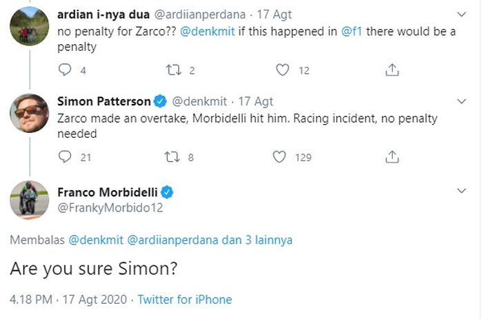 Tangkapan layar pertanyaan netizen Indonesia soal  crash horor MotoGP Austria 