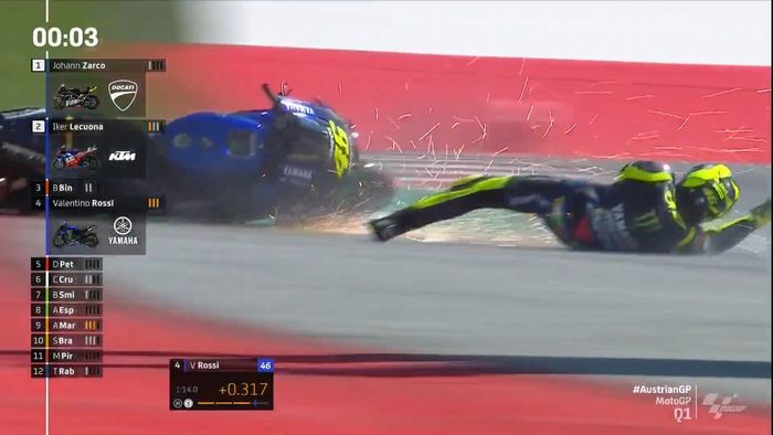 Valentino Rossi crash di detik-detik terakhir Q1
