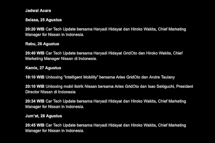 Jadwal lengkap acara Nissan di IOOF 2020