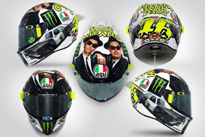 Helm spesial di MotoGP Misano 2016 dengan judul Sweet Home Misano ada Valentino Rossi dan sahabat sejak kecil Alessio Salucci di helm