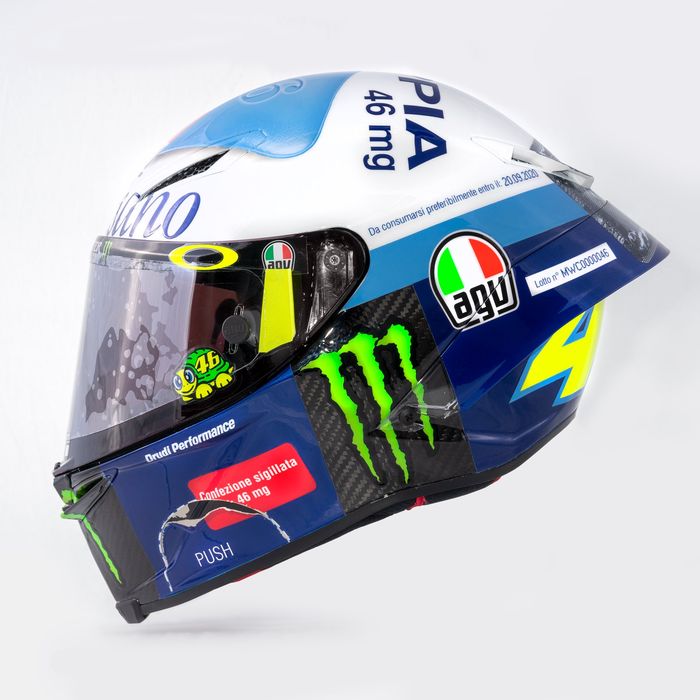 Desain helm Valentino Rossi di MotoGP San Marino 2020 bertema viagra
