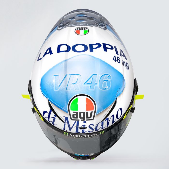 Desain helm Valentino Rossi di MotoGP San Marino 2020 bertema viagra