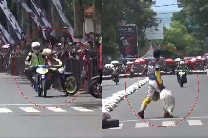 Aksi lempar karung pada Road Race Bondowoso yang sempat viral