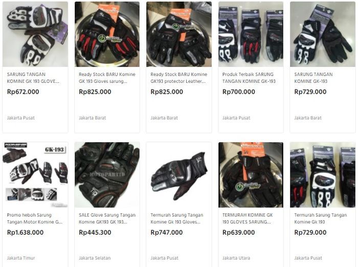 kisaran harga gloves Komine GK 193 di Bukalapak