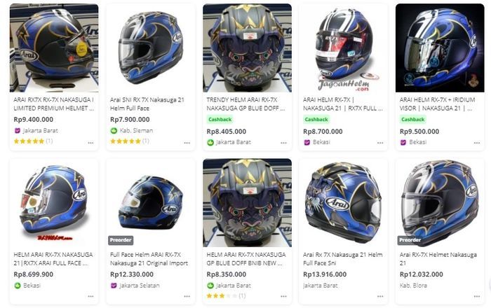 kisaran harga helm Arai RX-7X Nakasuga di Tokopedia