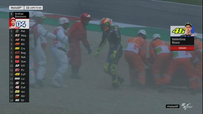 Valentino Rossi crash saat laga MotoGP Italia 2019 lalu.