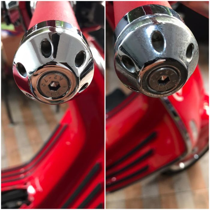Perbedaan Vespa 946 Red sesudah dan sebelum detailing