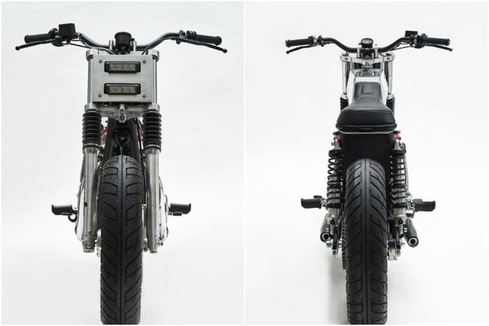 Tampilan depan dan belakang Yamaha XS650 tracker ini