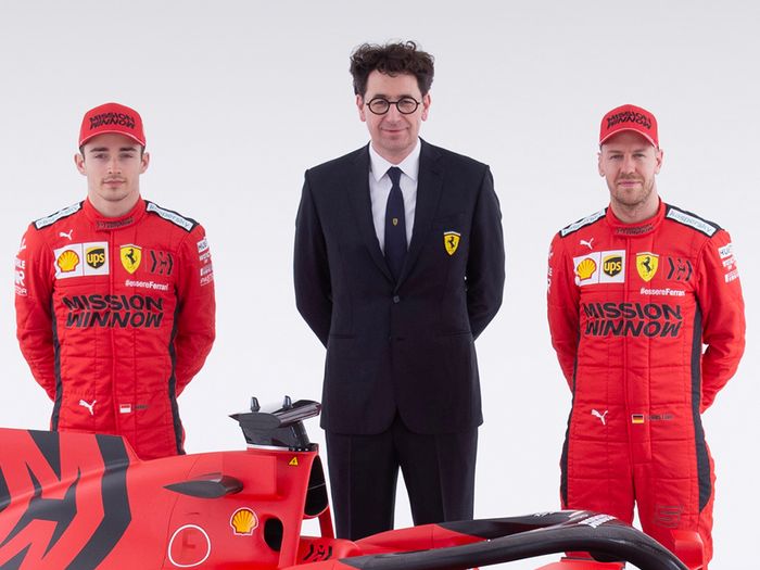 Charles Leclerc, Mattia Binotto dan Sebastian Vettel.