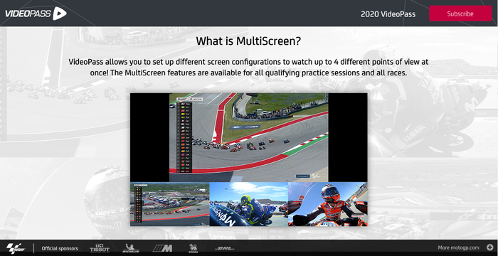 MultiScreen, salah satu fitur unggulan yang ditawarkan Videopass MotoGP.