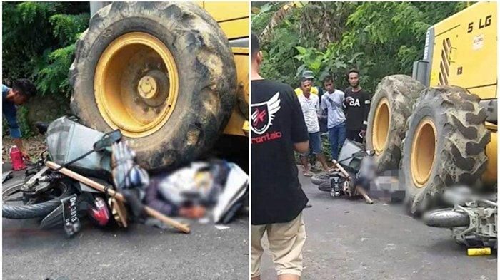 Kolase Kecelakaan Sepeda Motor Terlindas Roda Alat berat di Jalan Trans Sulawesi, Desa Momala, Kecamatan Dungaliyo, Kabupaten Gorontalo, Minggu (15/11/2020) 