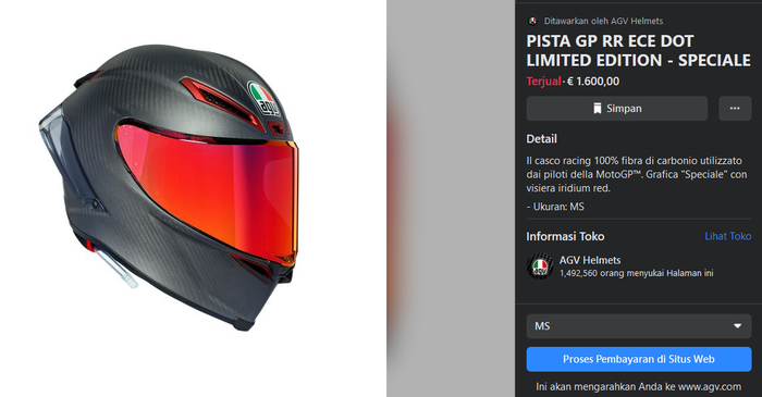 Helm AGV Pista RR Seperti yang digunakan para pembalap MotoGP