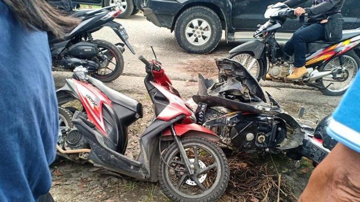 Honda BeAT dan Supra yang terlibat tabrakan beruntun di Asahan Siantar Simalungun