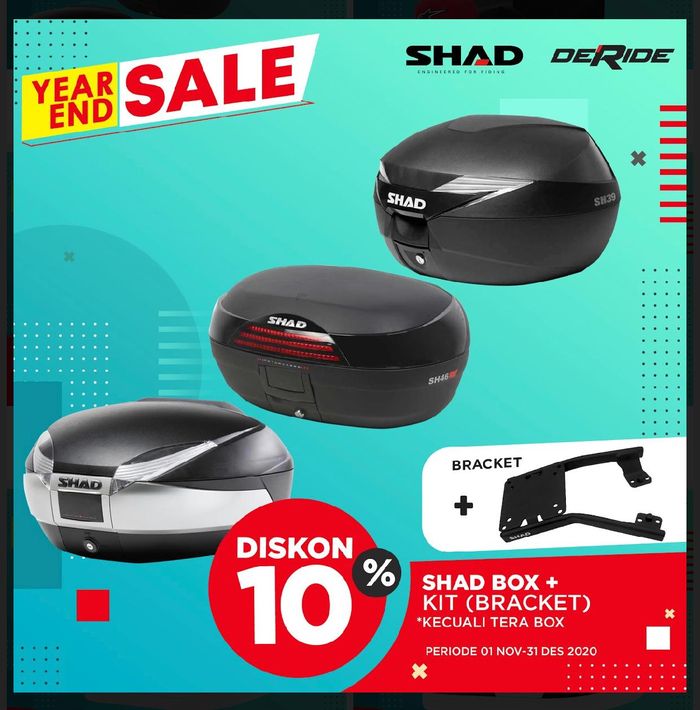 Diskon box motor merek Shad di Year End Sale 2020 DeRide.