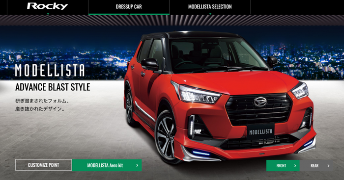 Body kit Modellista untuk Rocky diberi label advance blast style