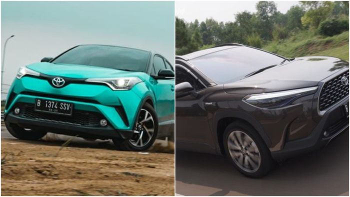 Ilustrasi Toyota C-HR dan Corolla Cross Hybrid.