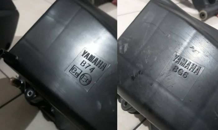 Perbedaan kode part boks filter Yamaha XMAX 300 Eropa (kiri) XMAX 250 lokal (kanan)