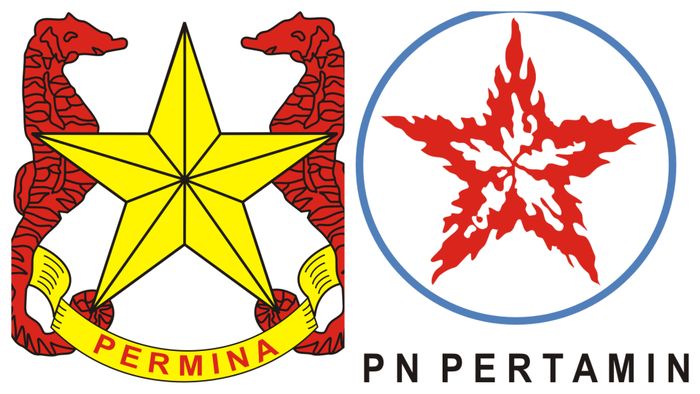 Logo PN Permina (kiri) dan PN Pertamin (kanan).