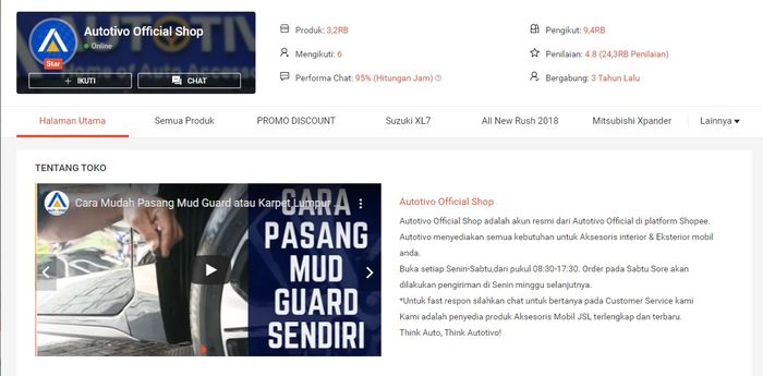 Akun Shopee resmi Autotivo