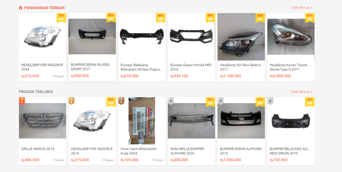 beberapa suku cadang mobil yang dijual Utama Parts