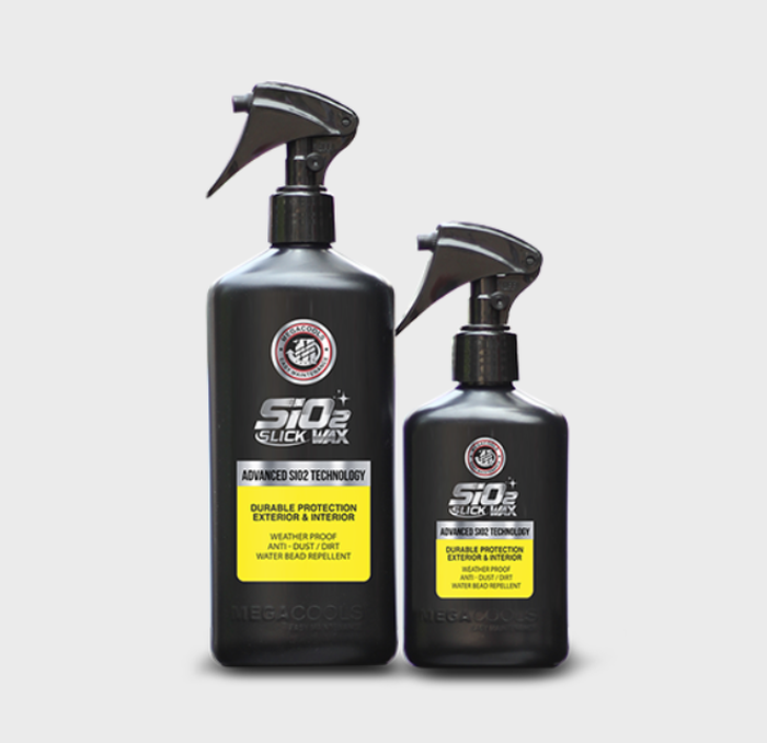 Megacools SiO2 Slick Wax, efektif melapisi serta melindungi dari goresan minor, tahan cuaca, dirt repellent dan tidak membekas sidik jari