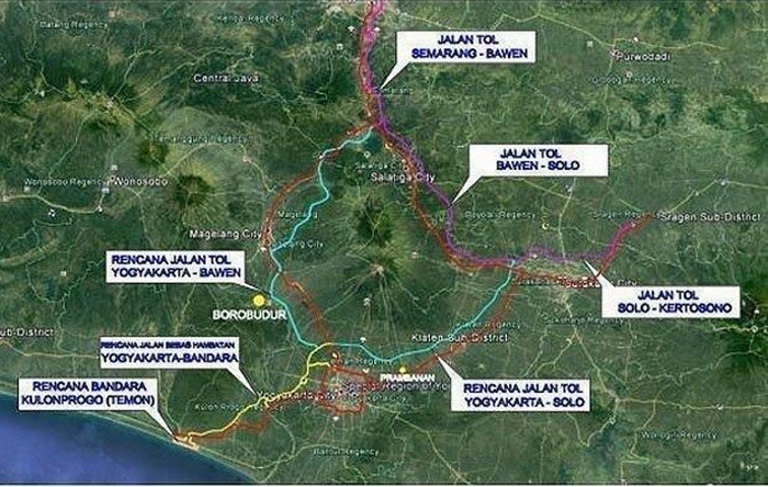 Ilustrasi ruas jalan tol Yogyakarta-Solo, Yogyakarta-Bawen, dan Yogyakarta-Kulonprogo