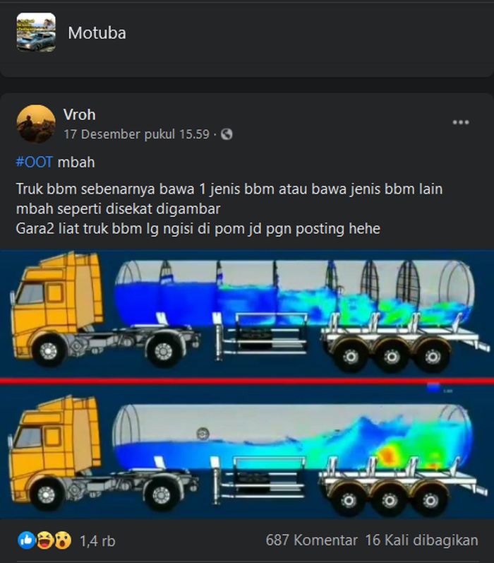 Unggahan di grup Facebook, apakah truk tangki bahan bakar hanya membawa satu jenis atau beberapa BBM?