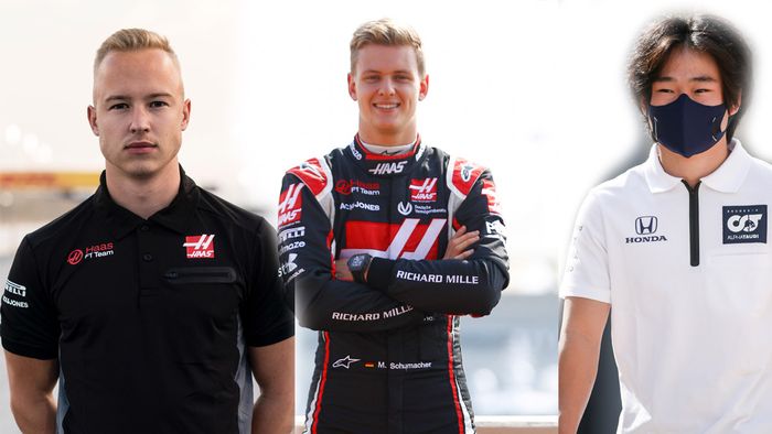 Tiga rookie di F1 2021, Nikita Mazepin (kiri), Mick Schumacher (tengah), Yuki Tsunoda (kanan)
