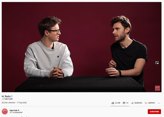 Max Fosh membuat portofolionya melalui video di TouTube