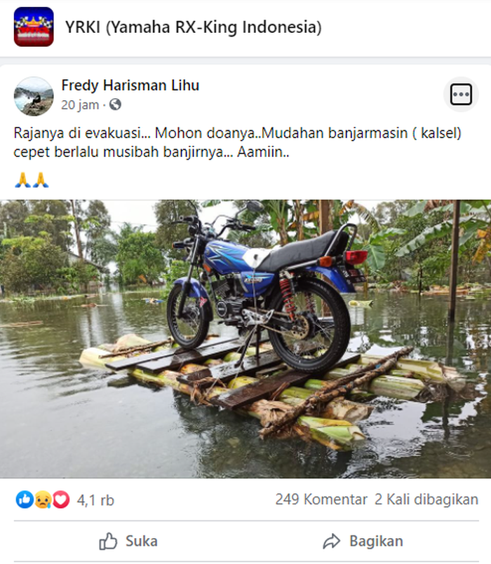 Yamaha RX-King selamat dari banjir dibagikan akun Facebook Fredy Harisman Lihu ke grup YRKI (Yamaha RX-King Indonesia).