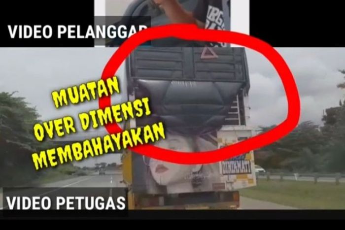 Potongan video polisi yang menunjukkan truk yang dikejar di tol Pasuruan over dimensi