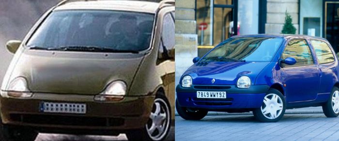 Desain Porsche Varrera (kiri) sekilas mirip ya sama Renault Twingo generasi pertama (kanan)
