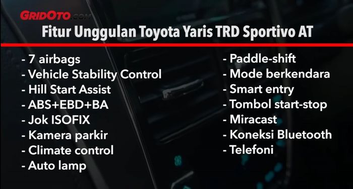 Fitur unggulan Toyota Yaris TRD Sportivo