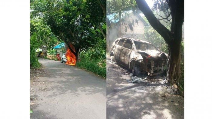 Toyota Rush diserbu api di pinggir jalan hingga hanya sisa rangka