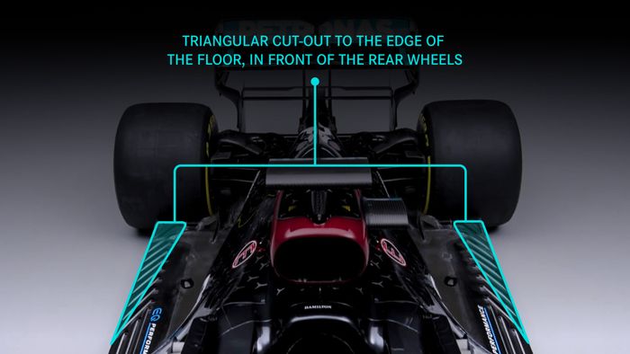 Pola segitiga pada floor Mercedes W12. 