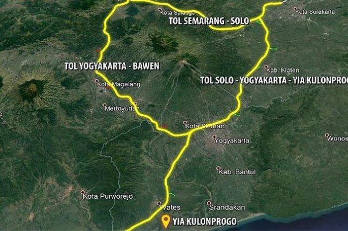 Peta proyek Jalan Tol Yogyakarta-Solo dan tol lainnya.