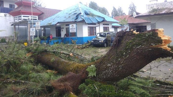 Toyota Kijang Grand Extra tertimpa dahan pohon ambruk di kantor Dinas Pertanian dan Peternakan kabupaten Karo