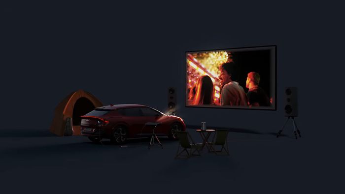 Ilustrasi Vehicle to Load (V2L) Kia EV6 untuk outdoor.